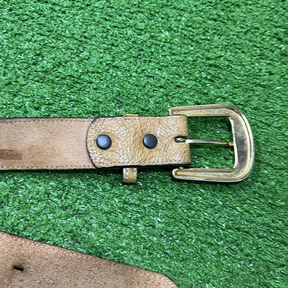 Vintage Nocona Western Belt SZ 42 Tan Leather Lg Brass Buckle‎ 90s Cowboy Rodeo